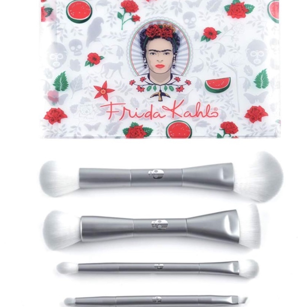Frida Kahlo 4 Piece Brushes and Cosmetic Bag